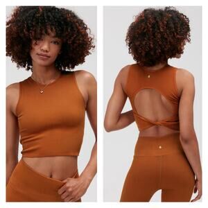 Spiritual Gangster Serene Ribbed Seamless Twist Back Crop Tank XS Small Nutmeg